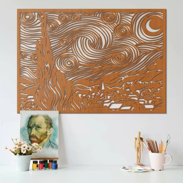Drevený obraz Vincent van Gogh - Hviezdna noc