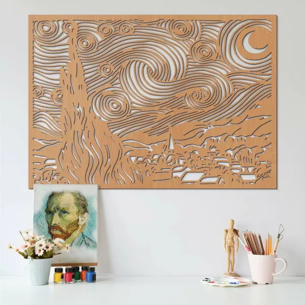 Drevený obraz Vincent van Gogh - Hviezdna noc