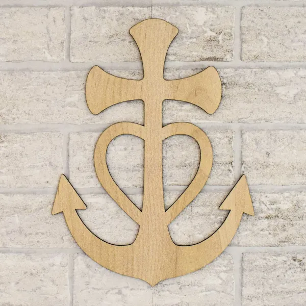 Drevená dekorácia na stenu - Symbol srdce, kotva, kríž