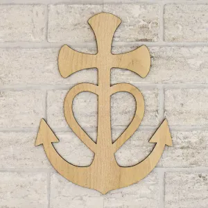 Drevená dekorácia na stenu - Symbol srdce, kotva, kríž