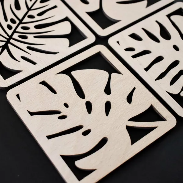 Drevené podpivníky - Set 4 ks monstera