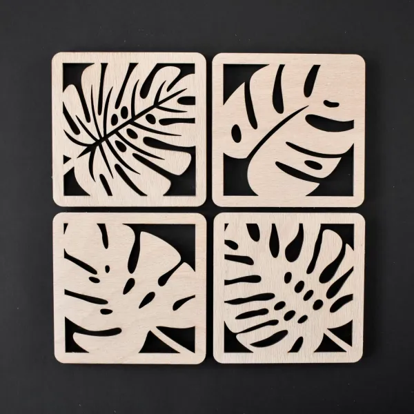 Drevené podpivníky - Set 4 ks monstera