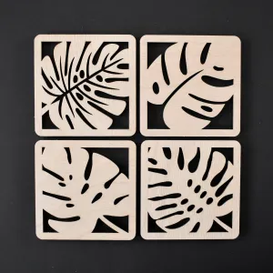 Drevené podpivníky - Set 4 ks monstera