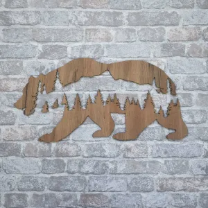 Drevená nálepka na stenu - Medveď v horách
