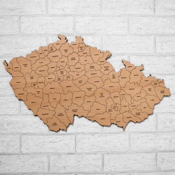 Okresy Česka - Drevená mapa na stenu