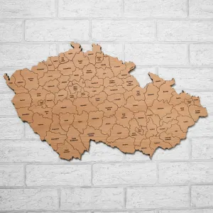 Okresy Česka - Drevená mapa na stenu