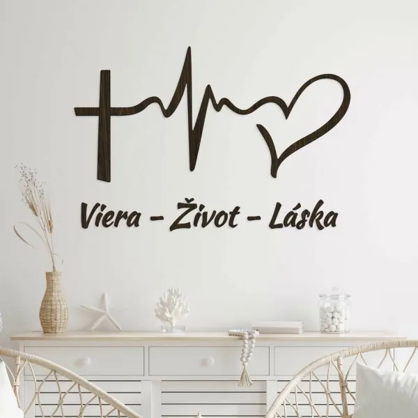Drevená dekorácia na stenu - Viera, Život, Láska
