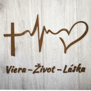 Drevená dekorácia na stenu - Viera, Život, Láska