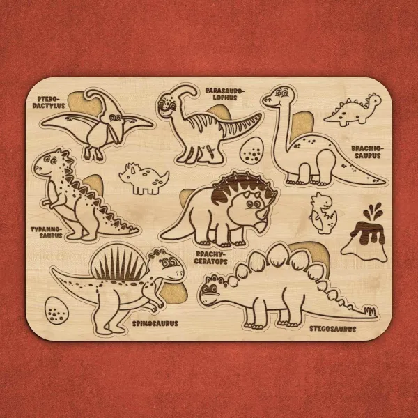 Drevená interaktívna hračka - Dinosaury