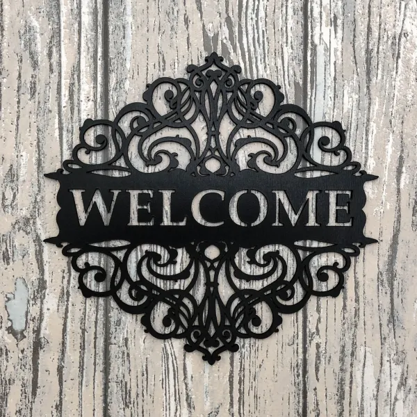 Drevená tabuľka na dvere s nápisom Welcome