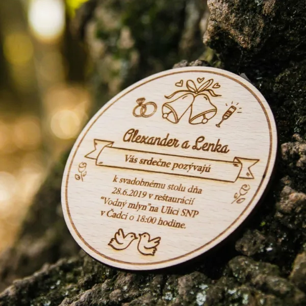 Drevená magnetka na svadbu - Kruh