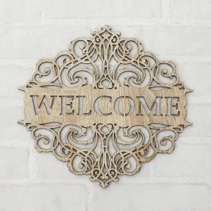 Drevená tabuľka na dvere s nápisom Welcome
