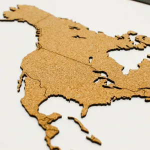 Korková mapa sveta na stenu s hranicami