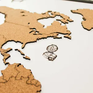 Korková mapa sveta na stenu - aj s gravírovaním