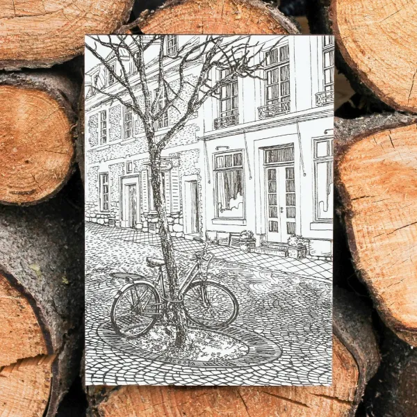 Gravírovaná dekorácia - Bicykel pod stromom