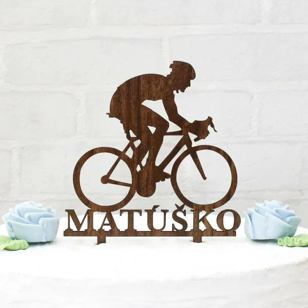 Drevený zápich na tortu s menom - Bicyklista