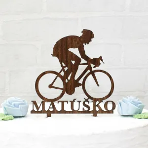 Drevený zápich na tortu s menom - Bicyklista