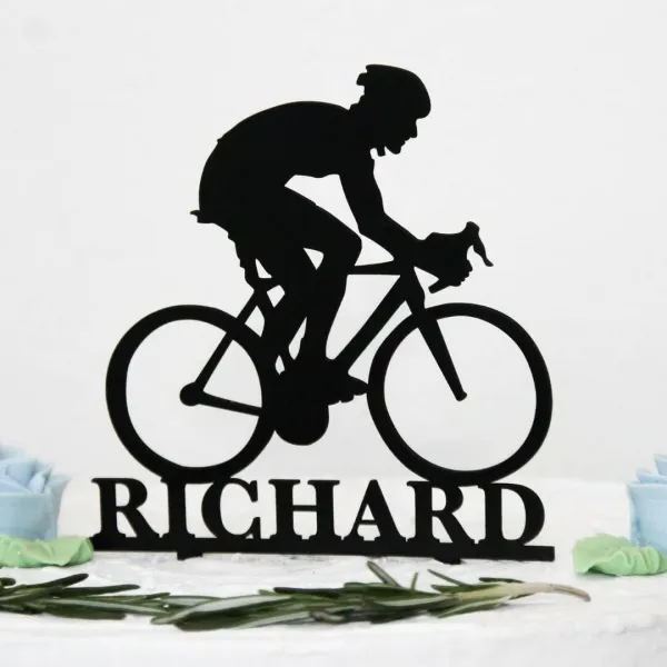 Drevený zápich na tortu s menom - Bicyklista
