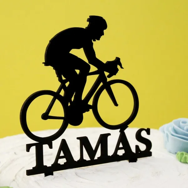Drevený zápich na tortu s menom - Bicyklista