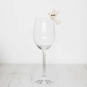 Drevené svadobné menovky na pohár - Holubička