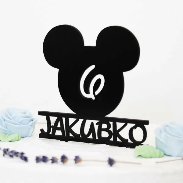 Drevený zápich do torty s menom a vekom - Mickey Mouse