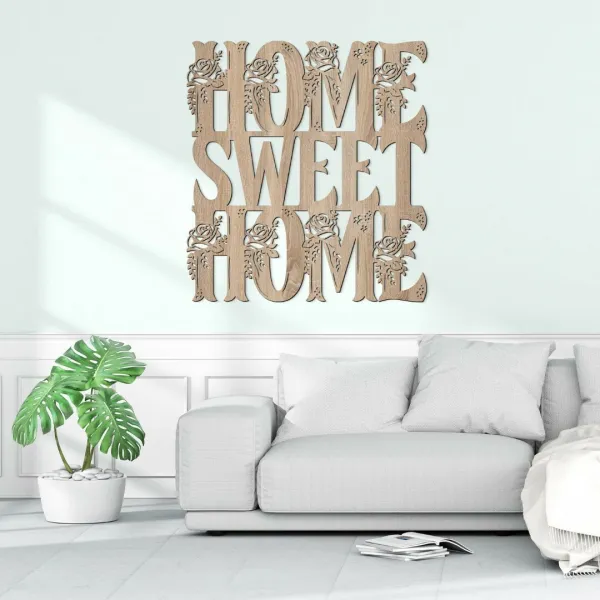 Drevená 3D nálepka na stenu - Home Sweet Home