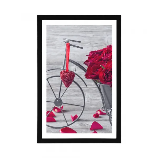 Plagát s paspartou bicykel plný ruží
