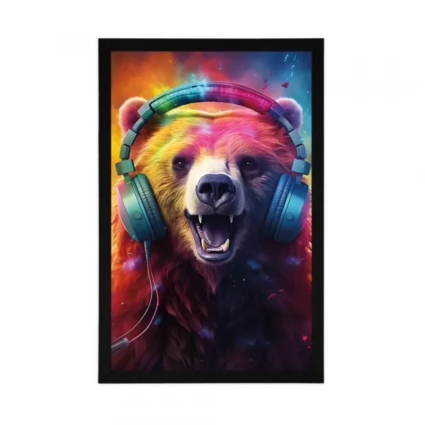 Plagát medveď so slúchadlami