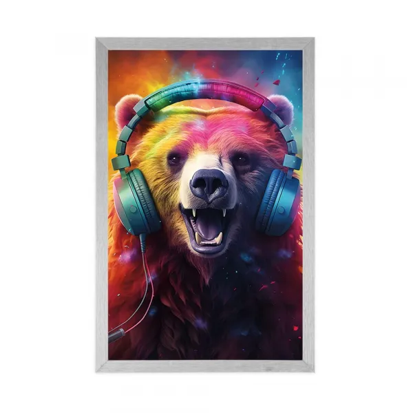 Plagát medveď so slúchadlami