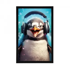 Plagát tučniak so slúchadlami