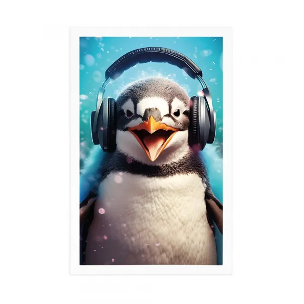 Plagát tučniak so slúchadlami
