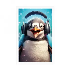 Plagát tučniak so slúchadlami