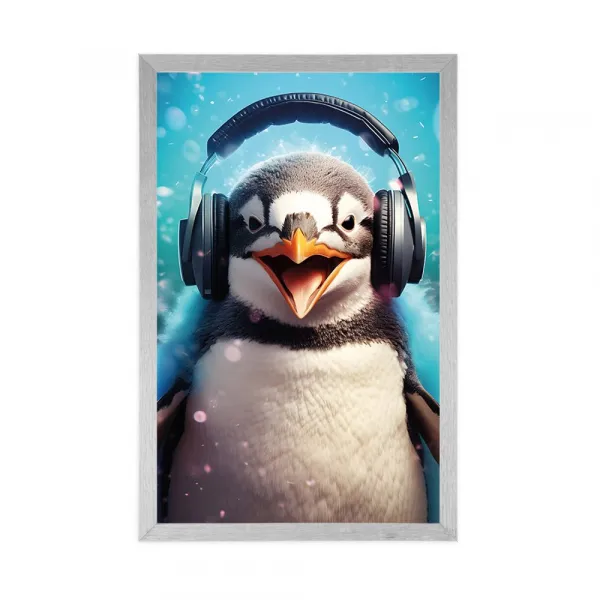 Plagát tučniak so slúchadlami