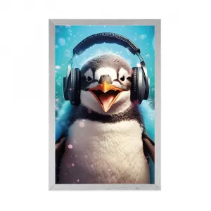 Plagát tučniak so slúchadlami