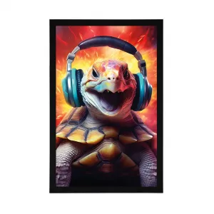 Plagát korytnačka so slúchadlami
