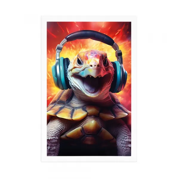 Plagát korytnačka so slúchadlami