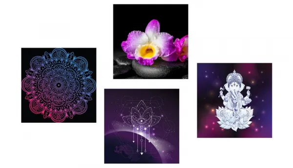 Set obrazov purpurové Zen zátišie s Budhom