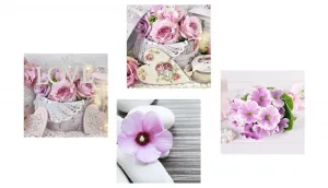 Set obrazov romantické kvety s nápisom Love