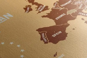 Obraz náučná mapa s názvami krajín európskej únie v odtieňoch hnedej