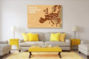 Obraz náučná mapa s názvami krajín európskej únie v odtieňoch hnedej