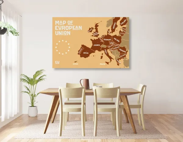 Obraz náučná mapa s názvami krajín európskej únie v odtieňoch hnedej