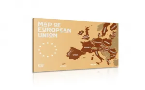 Obraz náučná mapa s názvami krajín európskej únie v odtieňoch hnedej