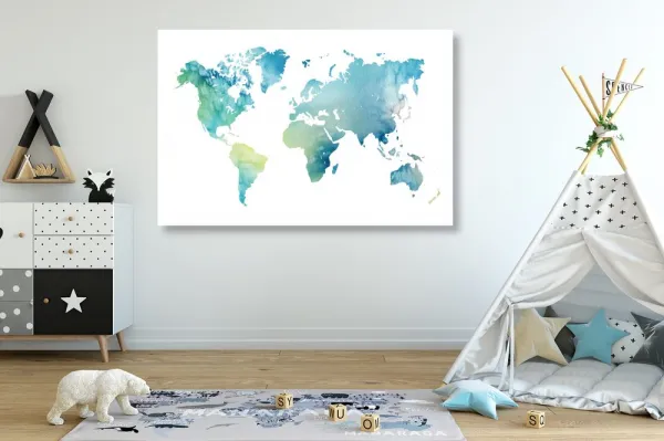 Obraz mapa sveta v akvarelovom prevedení