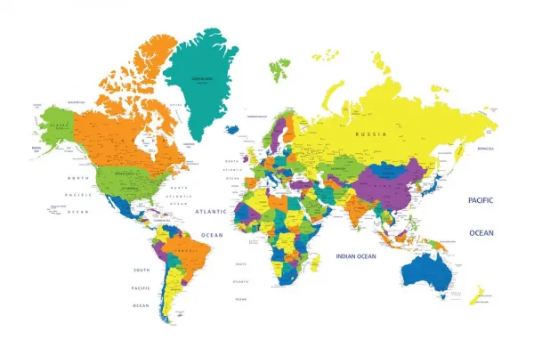 Obraz farebná mapa sveta na bielom pozadí