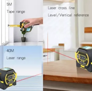 AMOEBA Kompaktný laserový digitálny meter, Zvinovacie 5M pásmo 2v1 s laserovým meračom vzdialenosti do 60 Metrov