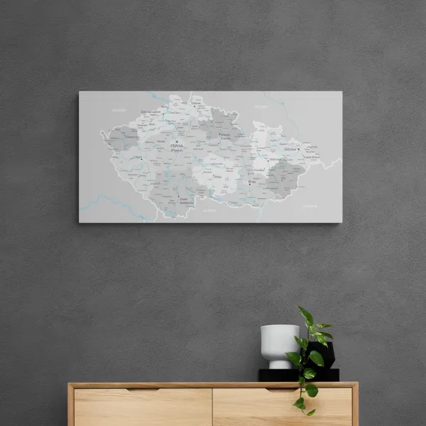 Obraz sivá mapa Česka s kontrastom