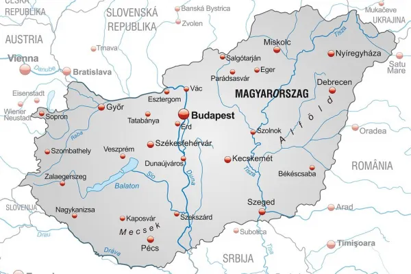 Obraz sivá mapa Maďarska s kontrastom
