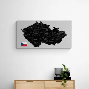 Obraz čierno-sivá mapa Česka s vlajkou