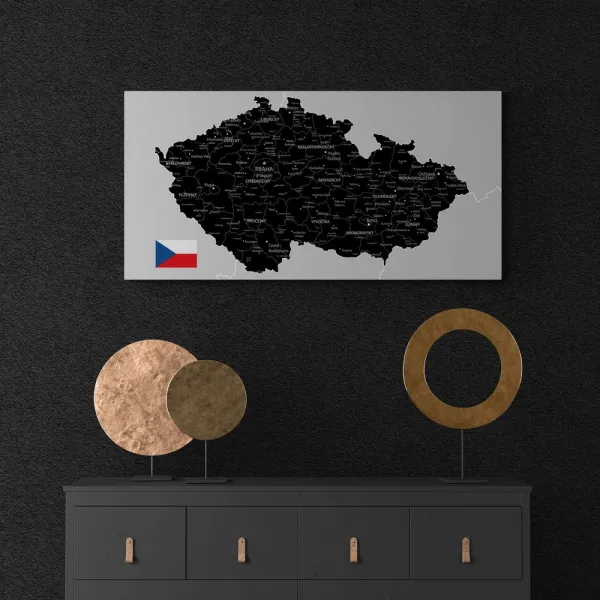 Obraz čierno-sivá mapa Česka s vlajkou
