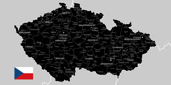 Obraz čierno-sivá mapa Česka s vlajkou